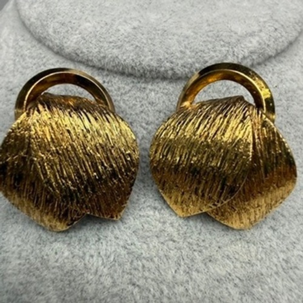 Vintage Gold Filled Leaf Clip On Earrings Textured Germany MCM